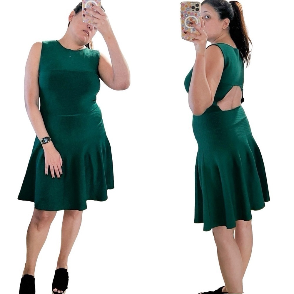 ISSA LONDON A-line Fit and Flare Sleeveless Short Knit Dress Emerald Green Sz M